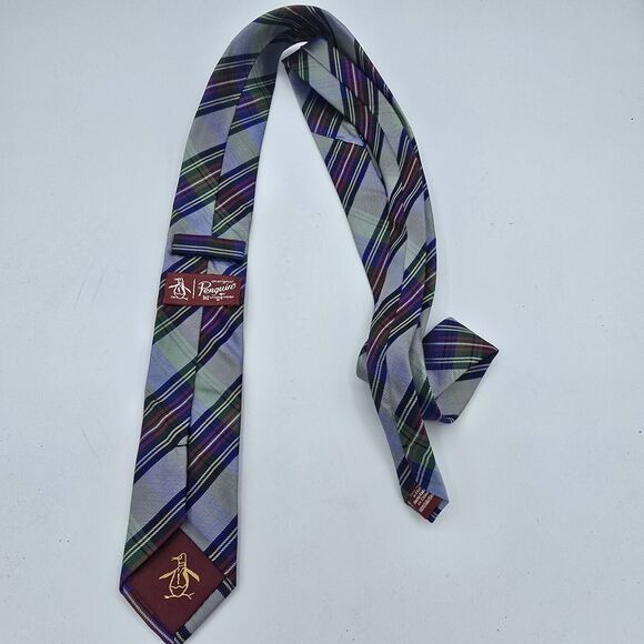 Men's Necktie New Green Blue Striped Penguin by Munsingwear Size 60 By 2.5 Inch - Picture 4 of 7